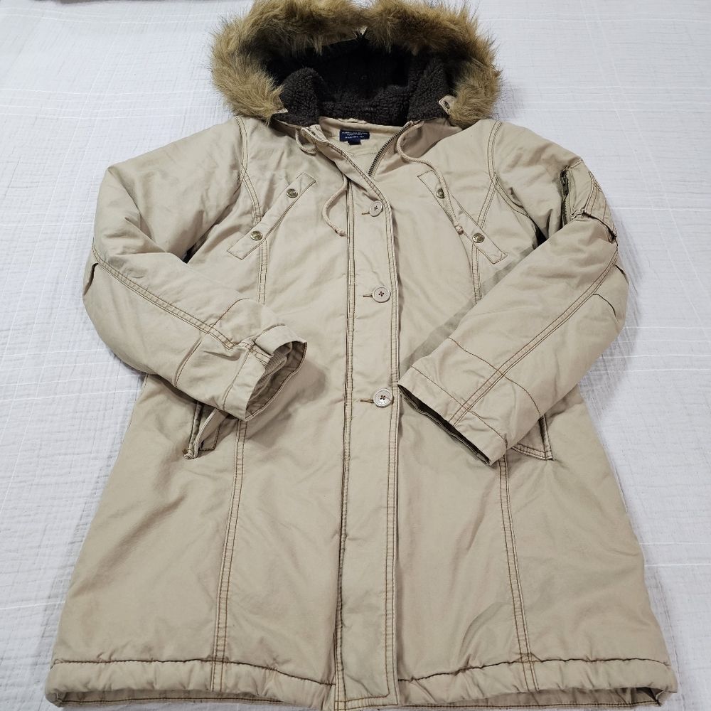 American Eagle Outfitters Beige Fur-Trimmed Ski Jacket